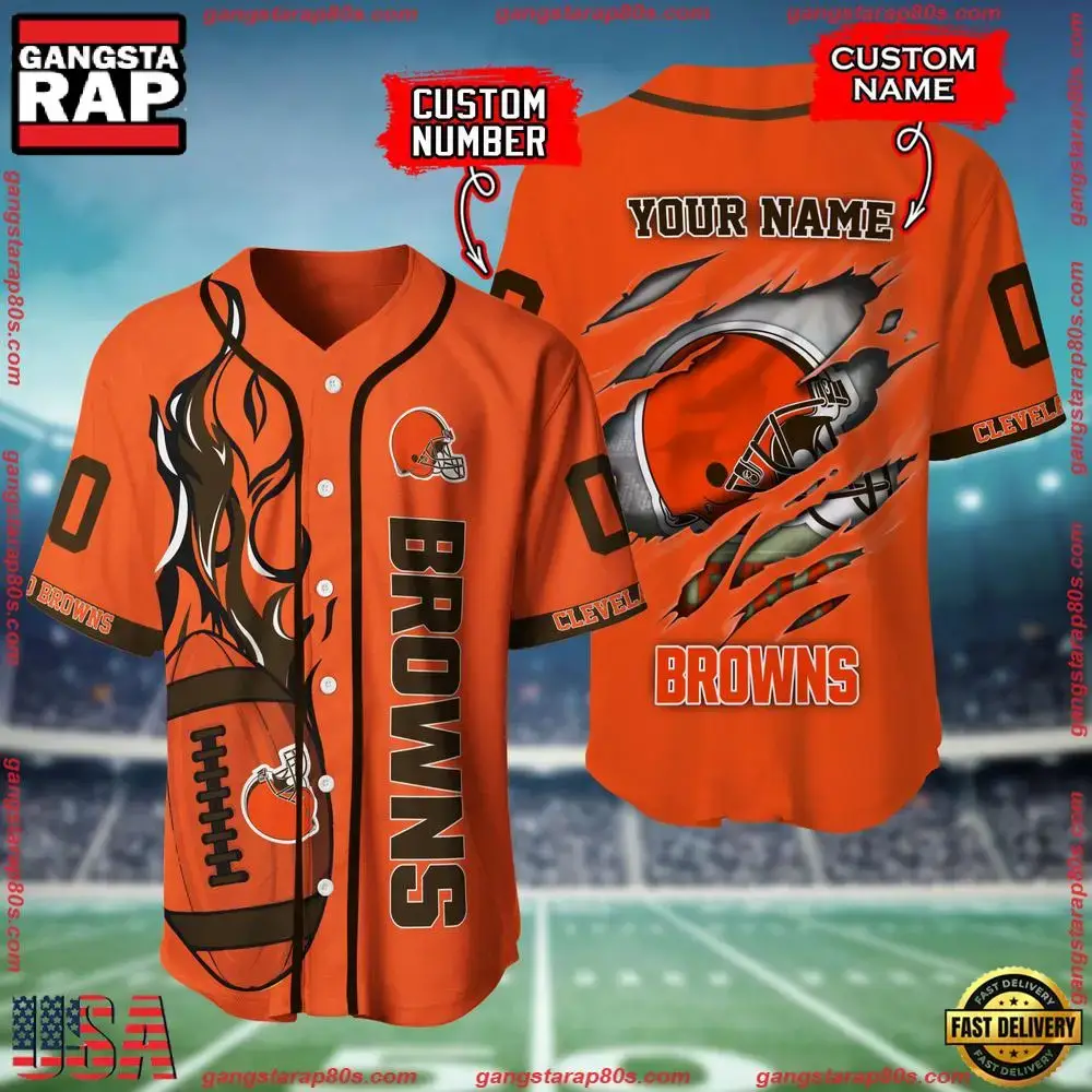 NFL Custom Name And Number Cleveland Browns Team Sport Baseball Jersey Shirt Image