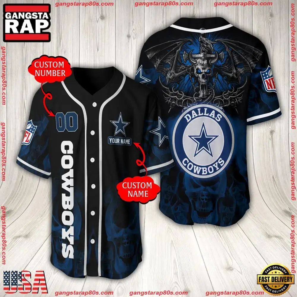 NFL Custom Name And Number Dallas Cowboys Baseball Jersey Image