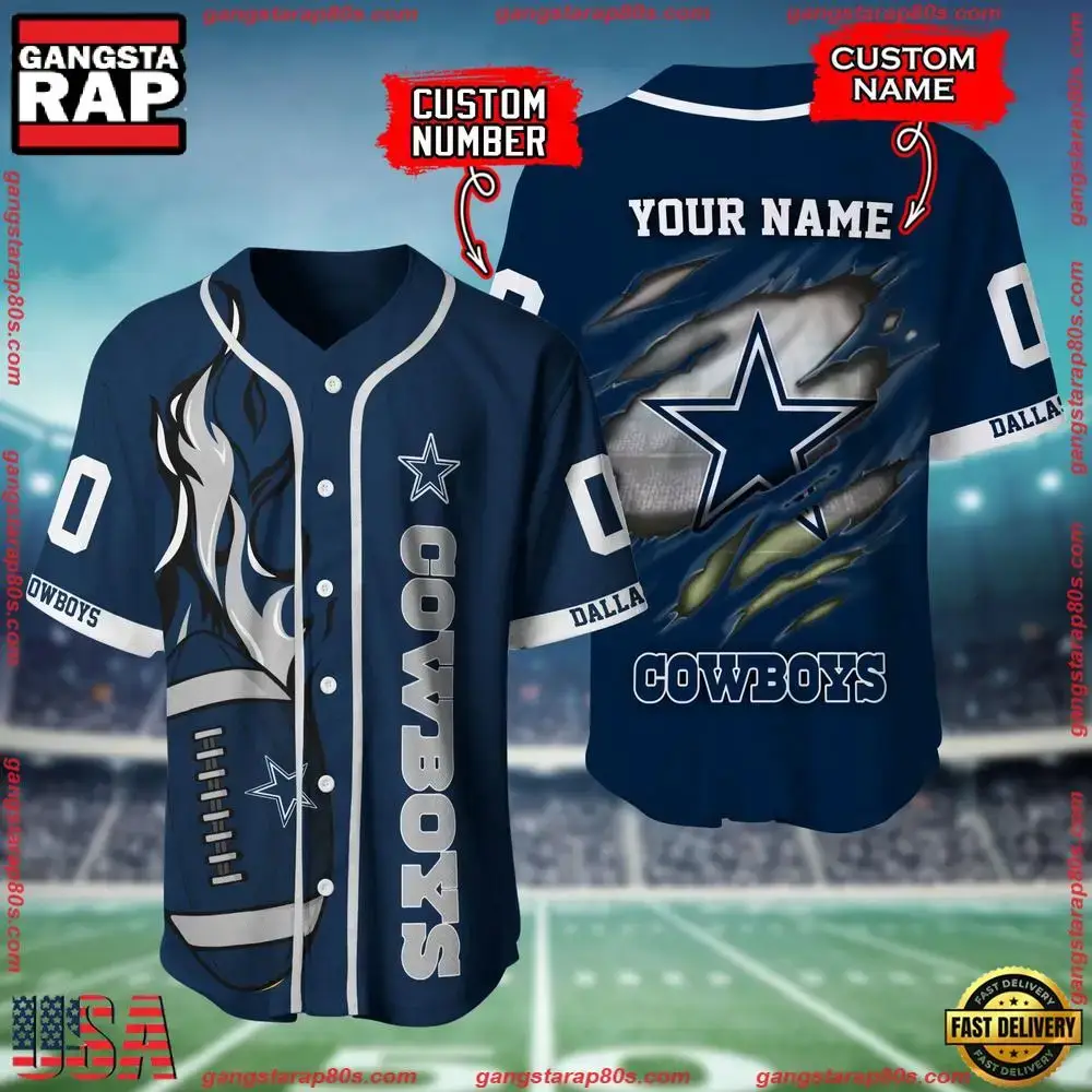 NFL Custom Name And Number Dallas Cowboys Team Sport Baseball Jersey Shirt Image