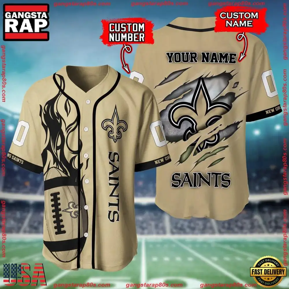 NFL Custom Name And Number New Orleans Saints Team Sport Baseball Jersey Shirt Image