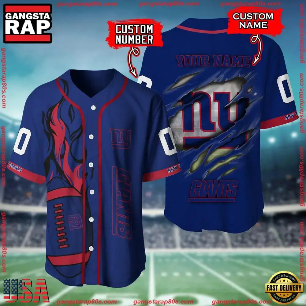 NFL Custom Name And Number New York Giants Team Sport Baseball Jersey Shirt Image