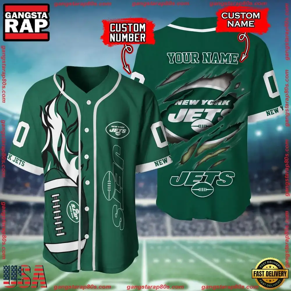 NFL Custom Name And Number New York Jets Team Sport Baseball Jersey Shirt Image