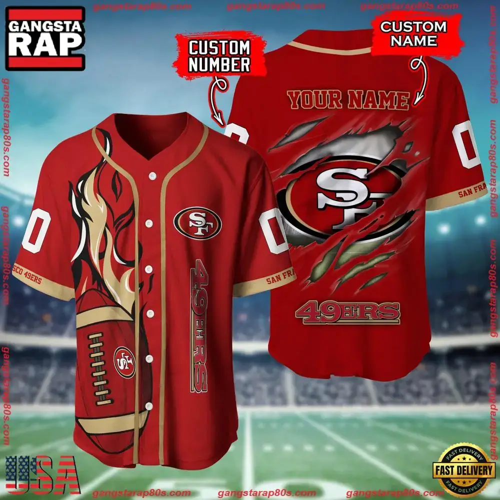 NFL Custom Name And Number San Francisco 49ers Team Sport Baseball Jersey Shirt Image