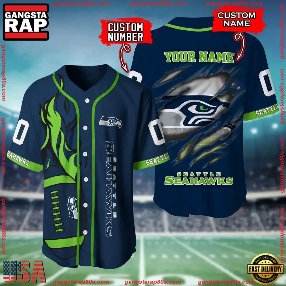 NFL Custom Name And Number Seattle Seahawks Team Sport Baseball Jersey Shirt Image