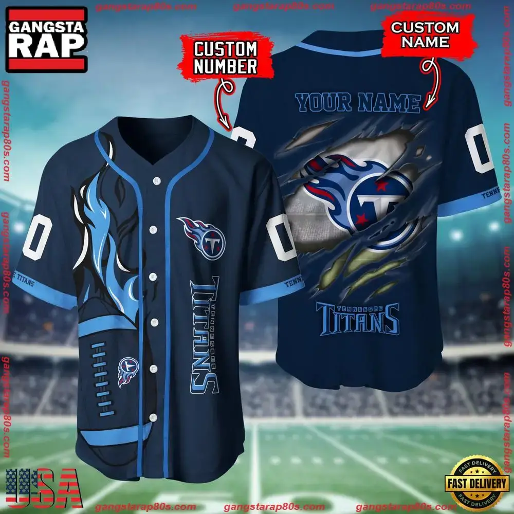 NFL Custom Name And Number Tennessee Titans Team Sport Baseball Jersey Shirt Image