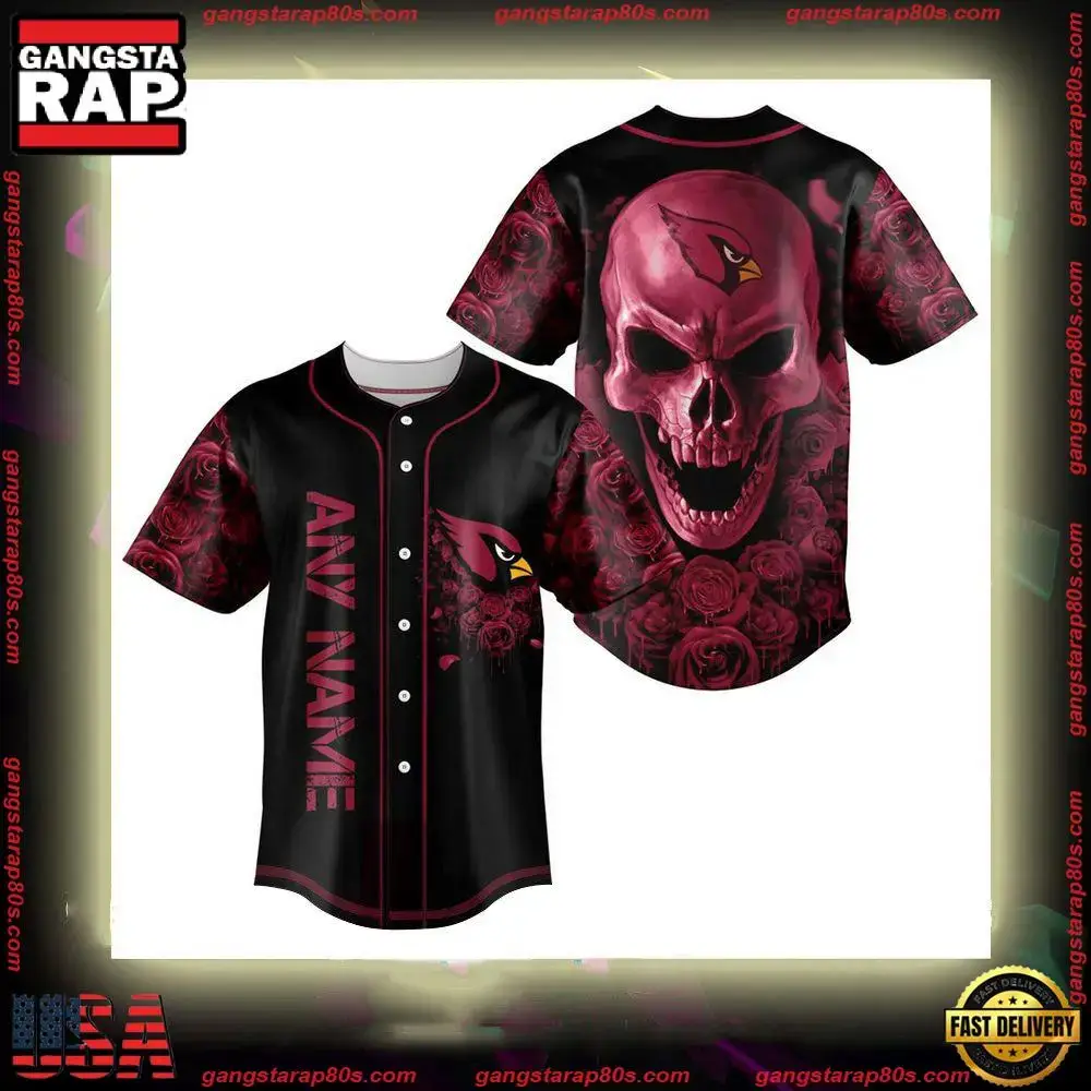 NFL Custom Name Arizona Cardinals Football Skull Baseball Jersey Shirt Image