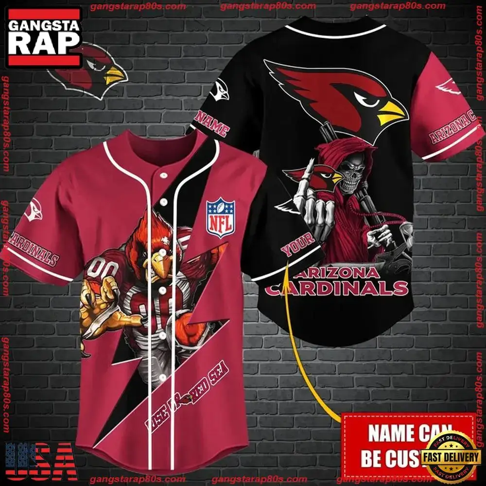 NFL Custom Name Arizona Cardinals Mascot And Skull New Design Baseball Jersey Image