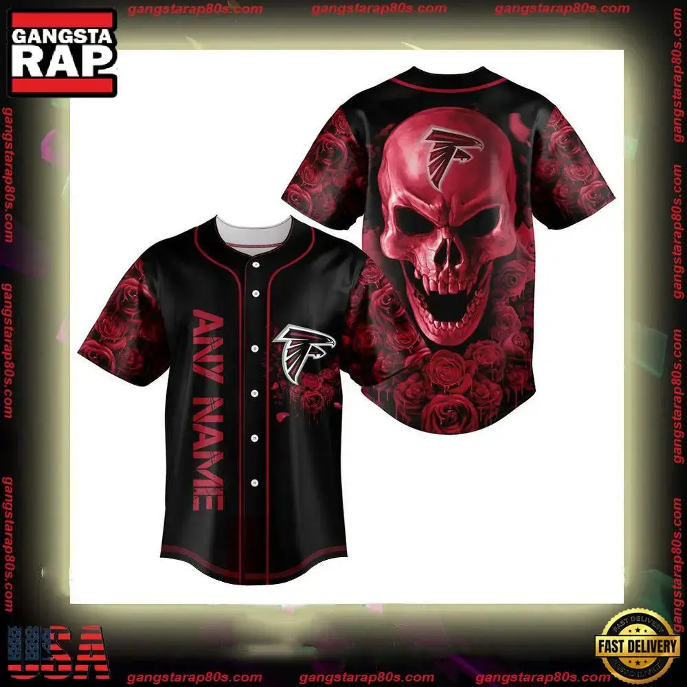 NFL Custom Name Atlanta Falcons Football Skull Baseball Jersey Shirt Image