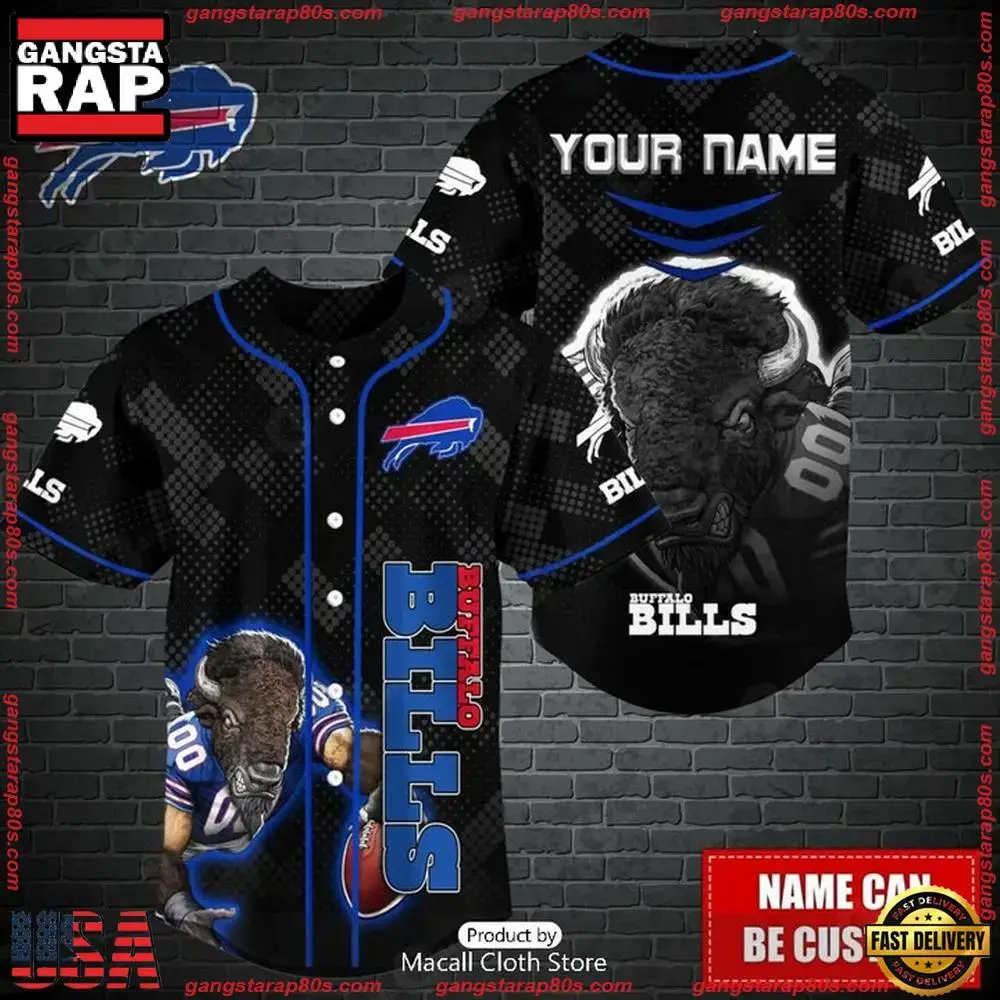 NFL Custom Name Buffalo Bills Mascot Baseball Jersey Image
