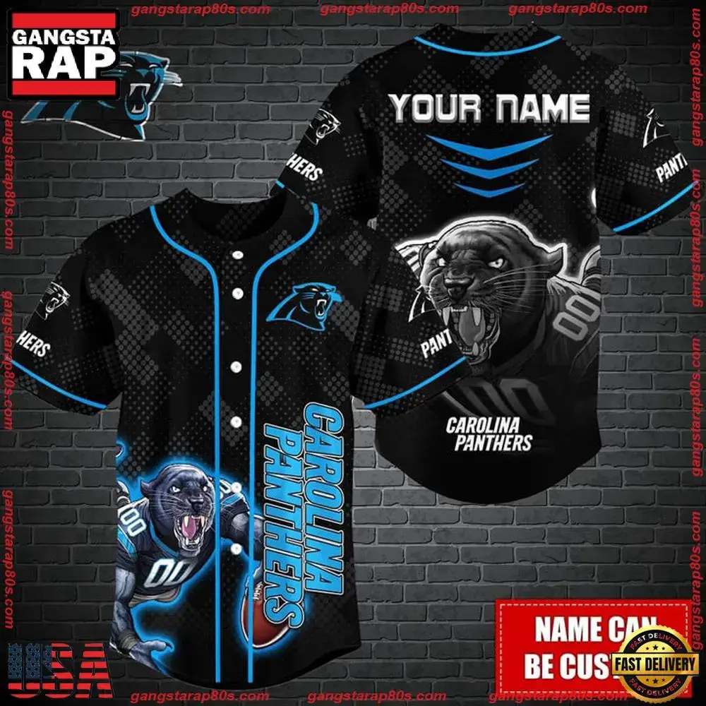 NFL Custom Name Carolina Panthers Mascot Baseball Jersey Image
