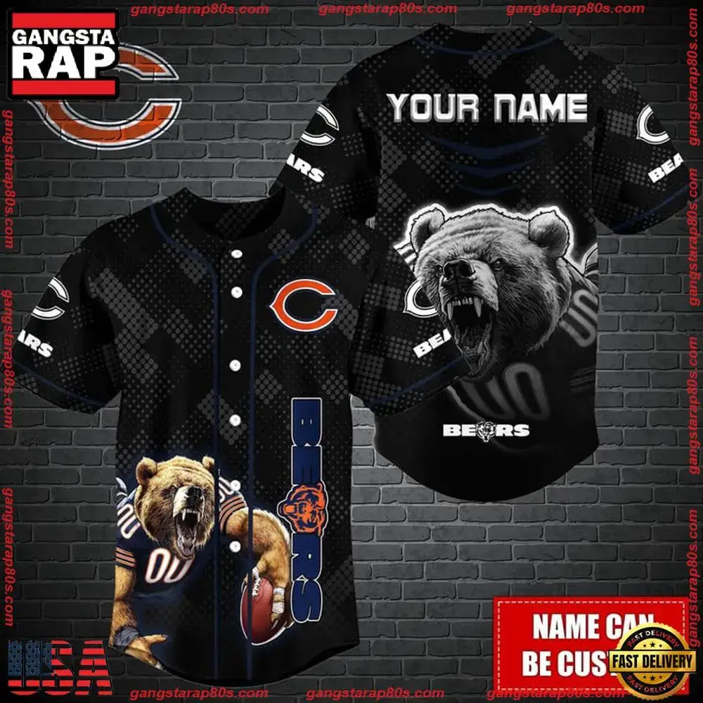 NFL Custom Name Chicago Bears Mascot Baseball Jersey Image