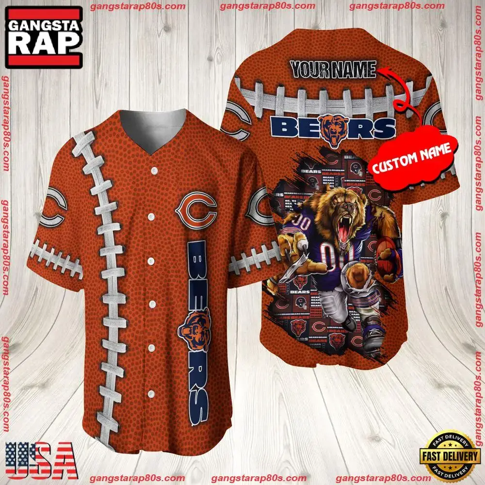 NFL Custom Name Chicago Bears Mascot Baseball Jersey Shirt Image