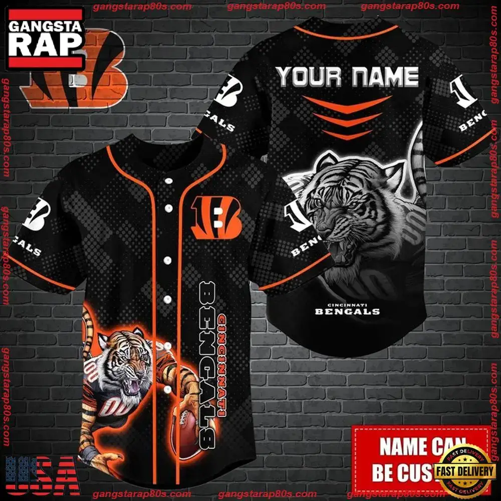 NFL Custom Name Cincinnati Bengals Mascot Baseball Jersey Image