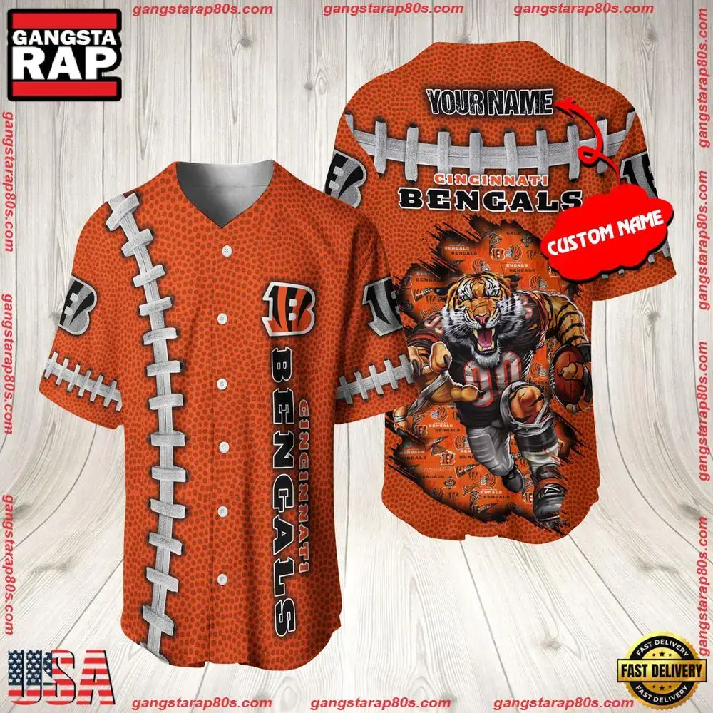 NFL Custom Name Cincinnati Bengals Mascot Baseball Jersey Shirt Image