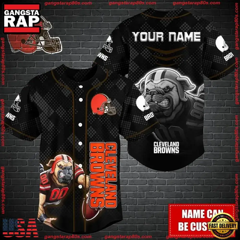 NFL Custom Name Cleveland Browns Mascot Baseball Jersey Image