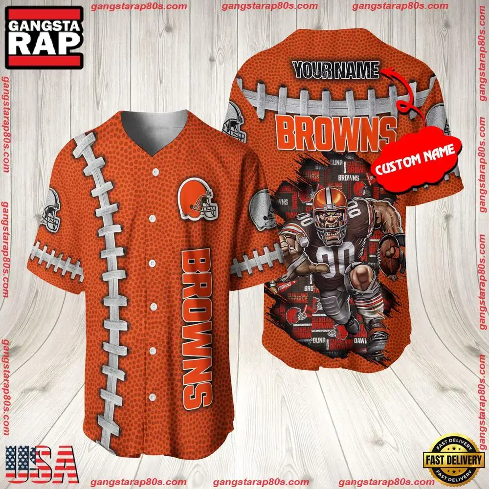 NFL Custom Name Cleveland Browns Mascot Baseball Jersey Shirt Image