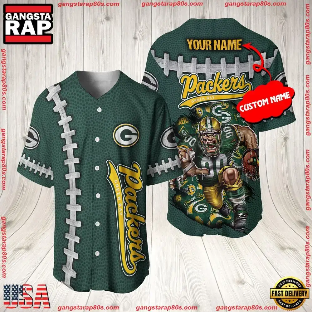 NFL Custom Name Green Bay Packers Mascot Baseball Jersey Shirt Image