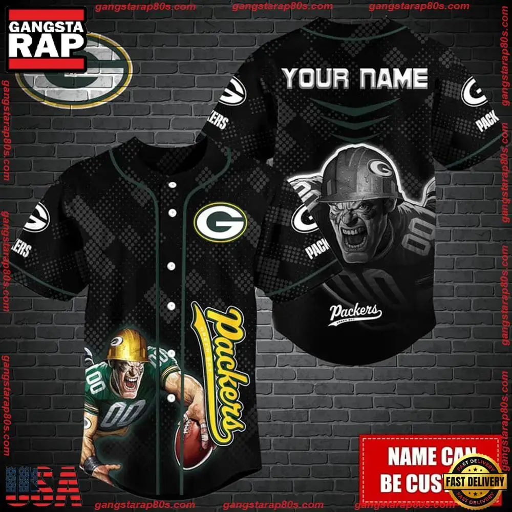 NFL Custom Name Green Bay Packers Mascot Baseball Jersey Image