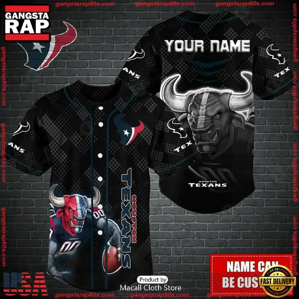 NFL Custom Name Houston Texans Mascot Baseball Jersey Image