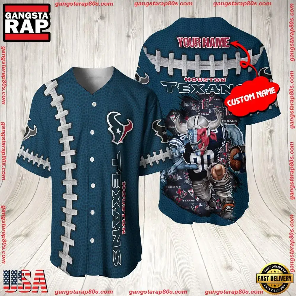 NFL Custom Name Houston Texans Mascot Baseball Jersey Shirt Image