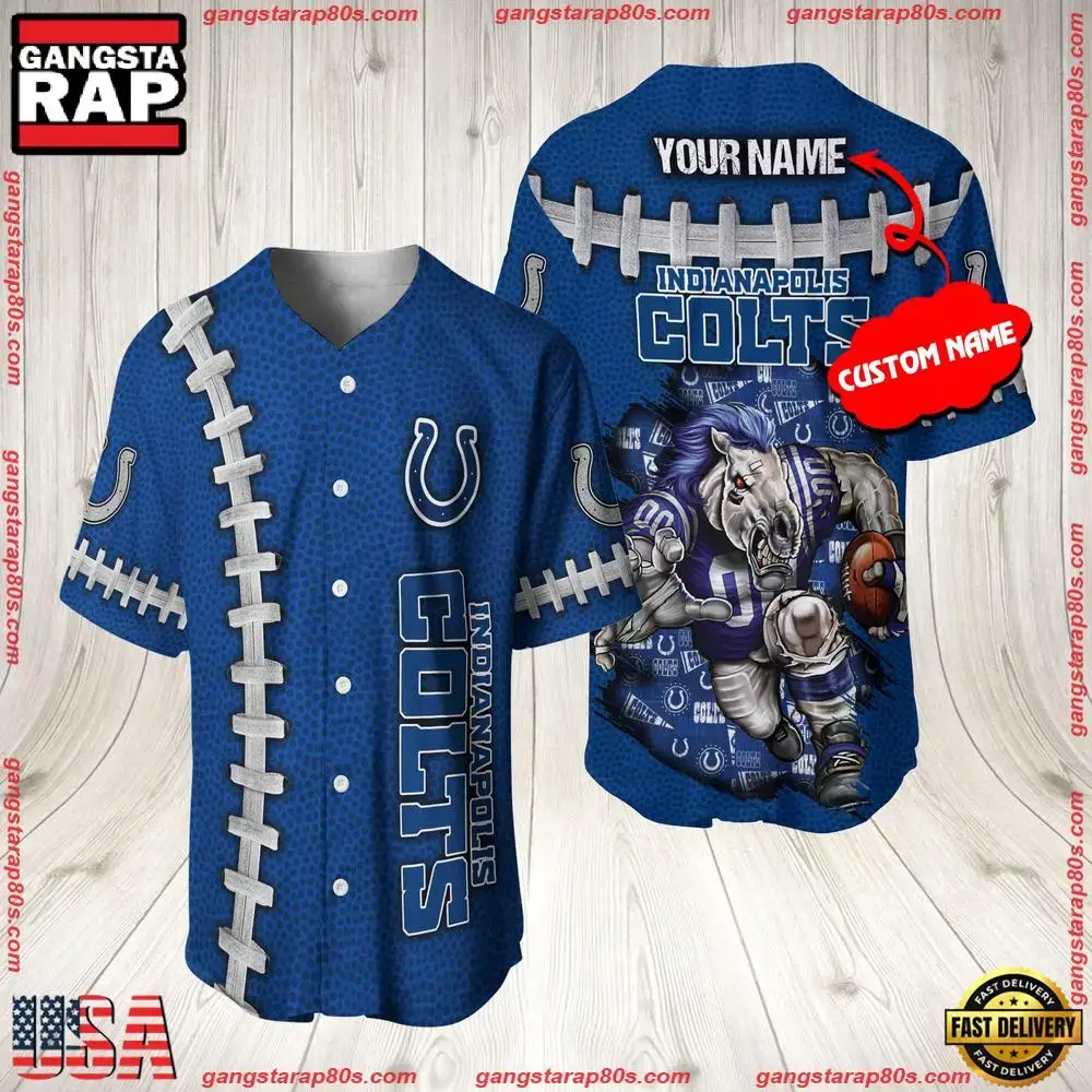 NFL Custom Name Indianapolis Colts Mascot Baseball Jersey Shirt Image