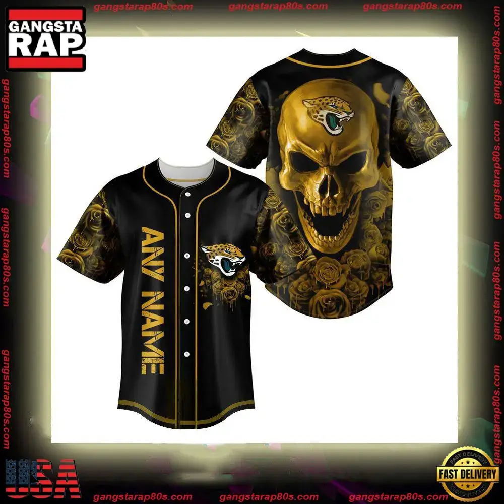 NFL Custom Name Jacksonville Jaguars Football Skull Baseball Jersey Shirt Image