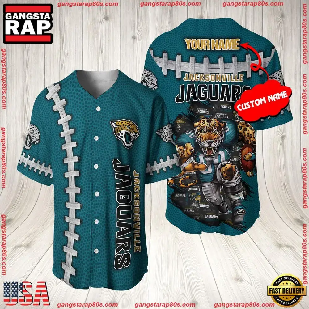NFL Custom Name Jacksonville Jaguars Mascot Baseball Jersey Shirt Image