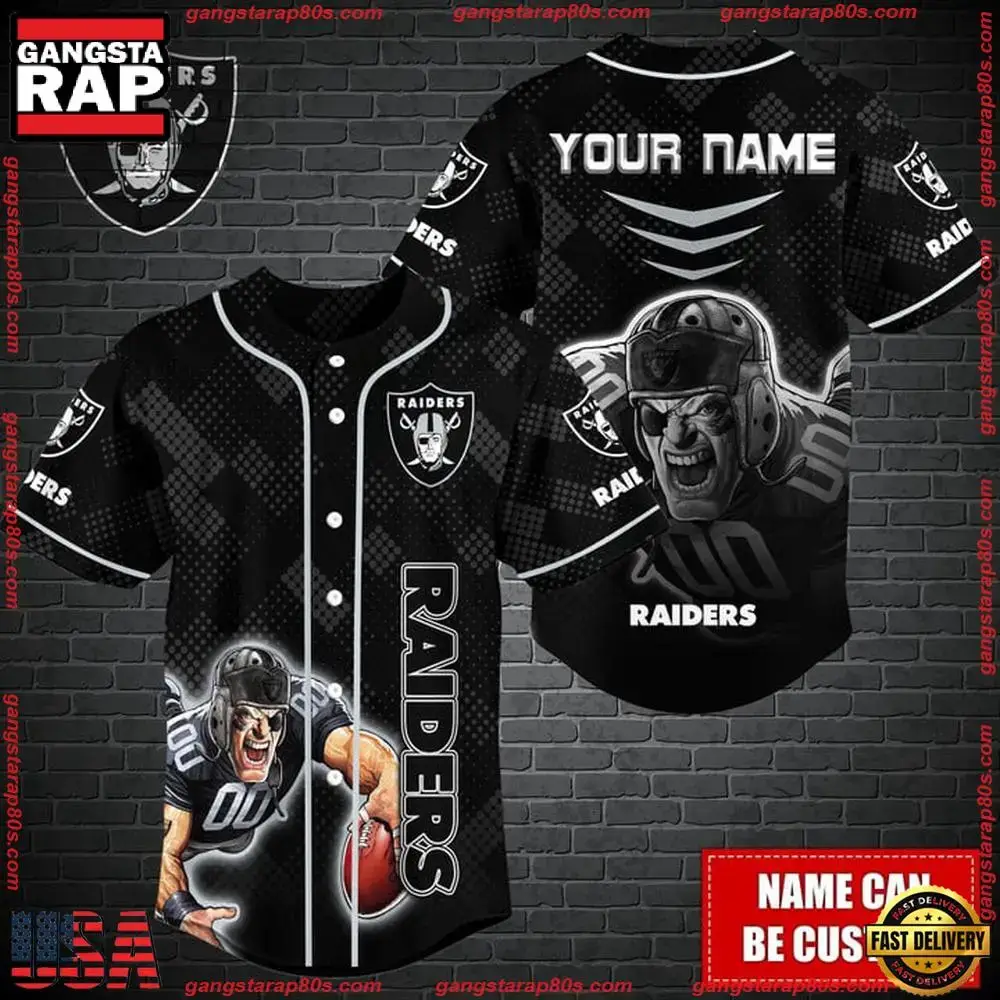 NFL Custom Name Las Vegas Raiders Mascot Baseball Jersey Image