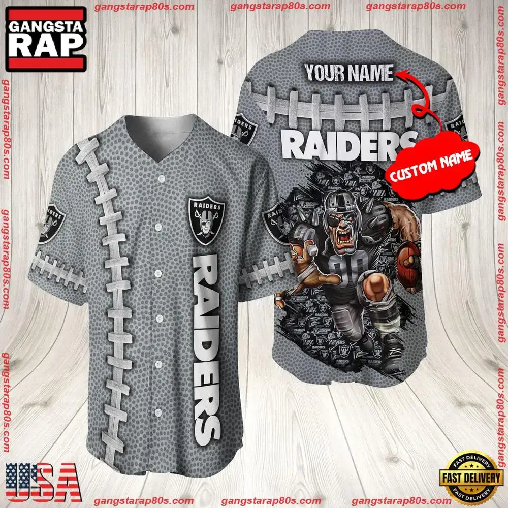 NFL Custom Name Las Vegas Raiders Mascot Baseball Jersey Shirt Image