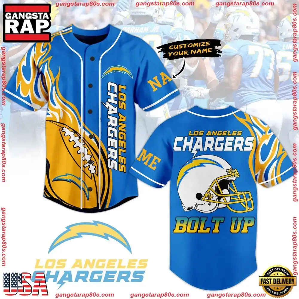NFL Custom Name Los Angeles Chargers Bolt Up Custom Name Baseball Jersey Image