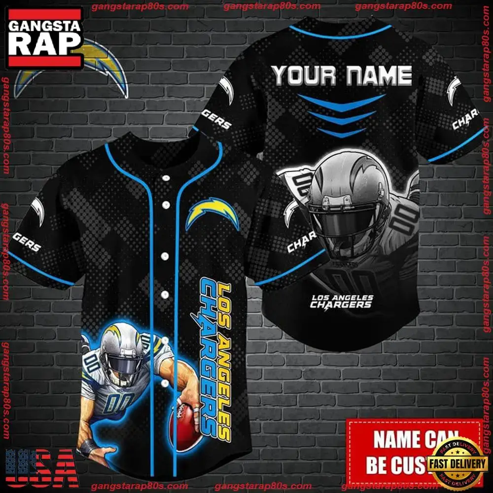NFL Custom Name Los Angeles Chargers Mascot Baseball Jersey Image