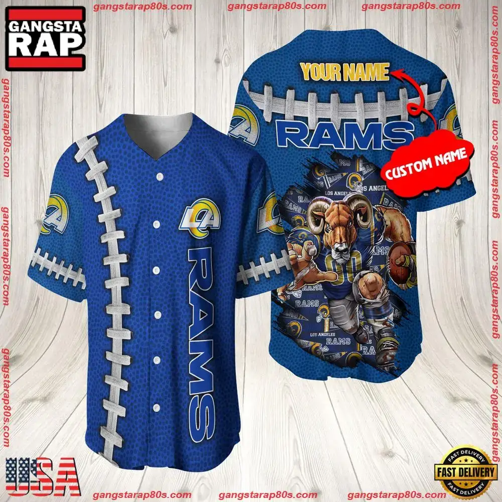 NFL Custom Name Los Angeles Rams Mascot Baseball Jersey Shirt Image