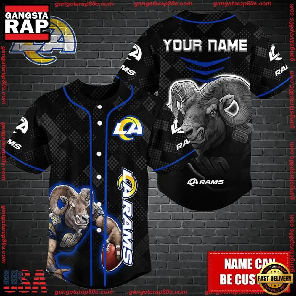 NFL Custom Name Los Angeles Rams Mascot Baseball Jersey Image