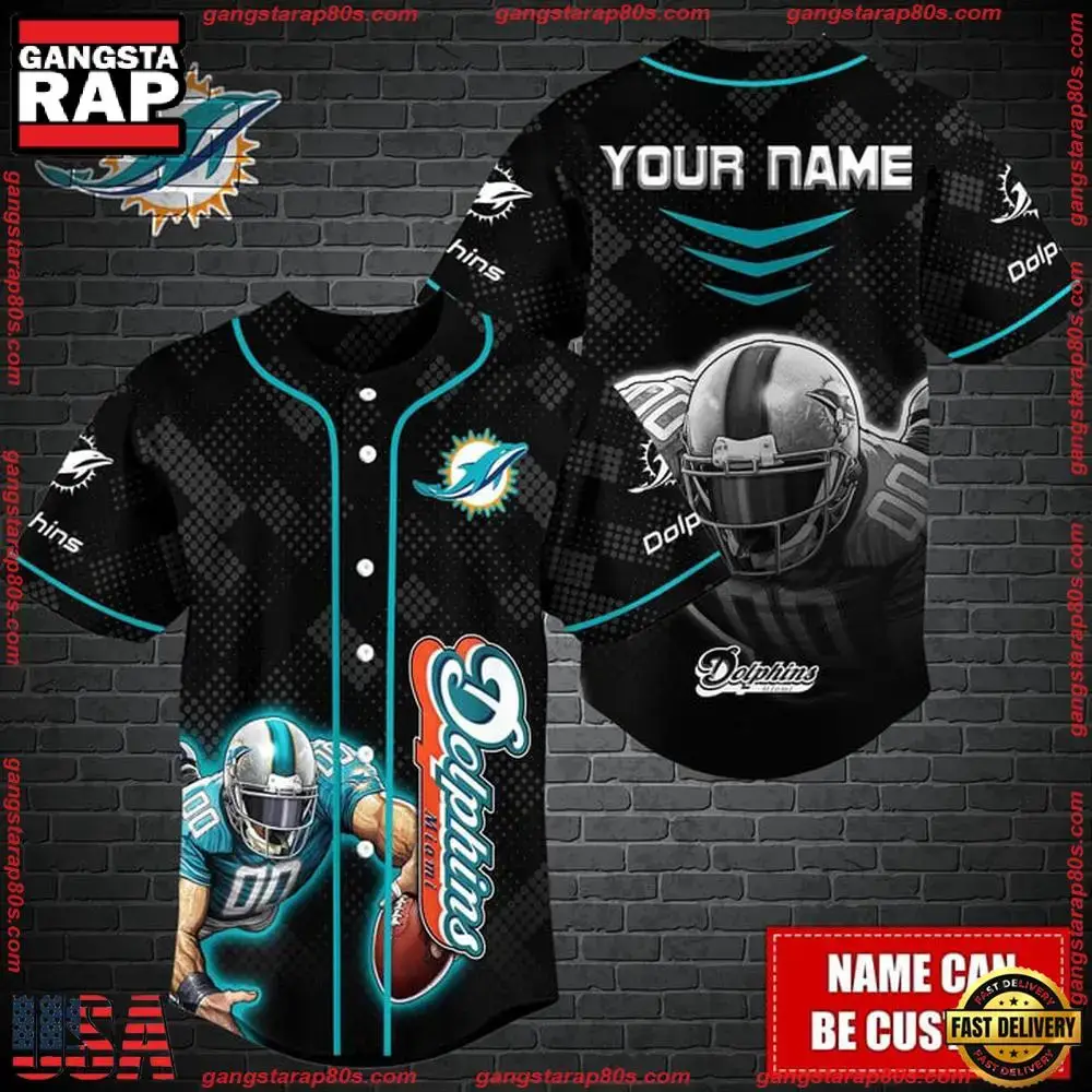 NFL Custom Name Miami Dolphins Mascot Baseball Jersey Image