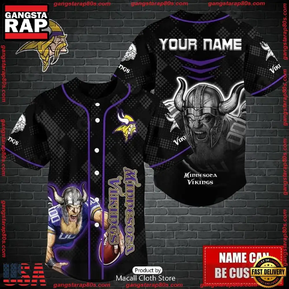 NFL Custom Name Minnesota Vikings Mascot Baseball Jersey Image