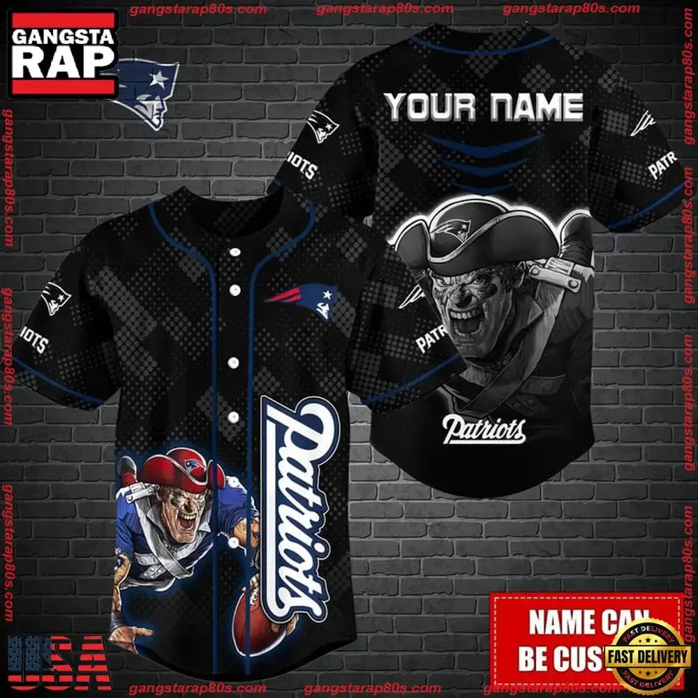 NFL Custom Name New England Patriots Mascot Baseball Jersey Image