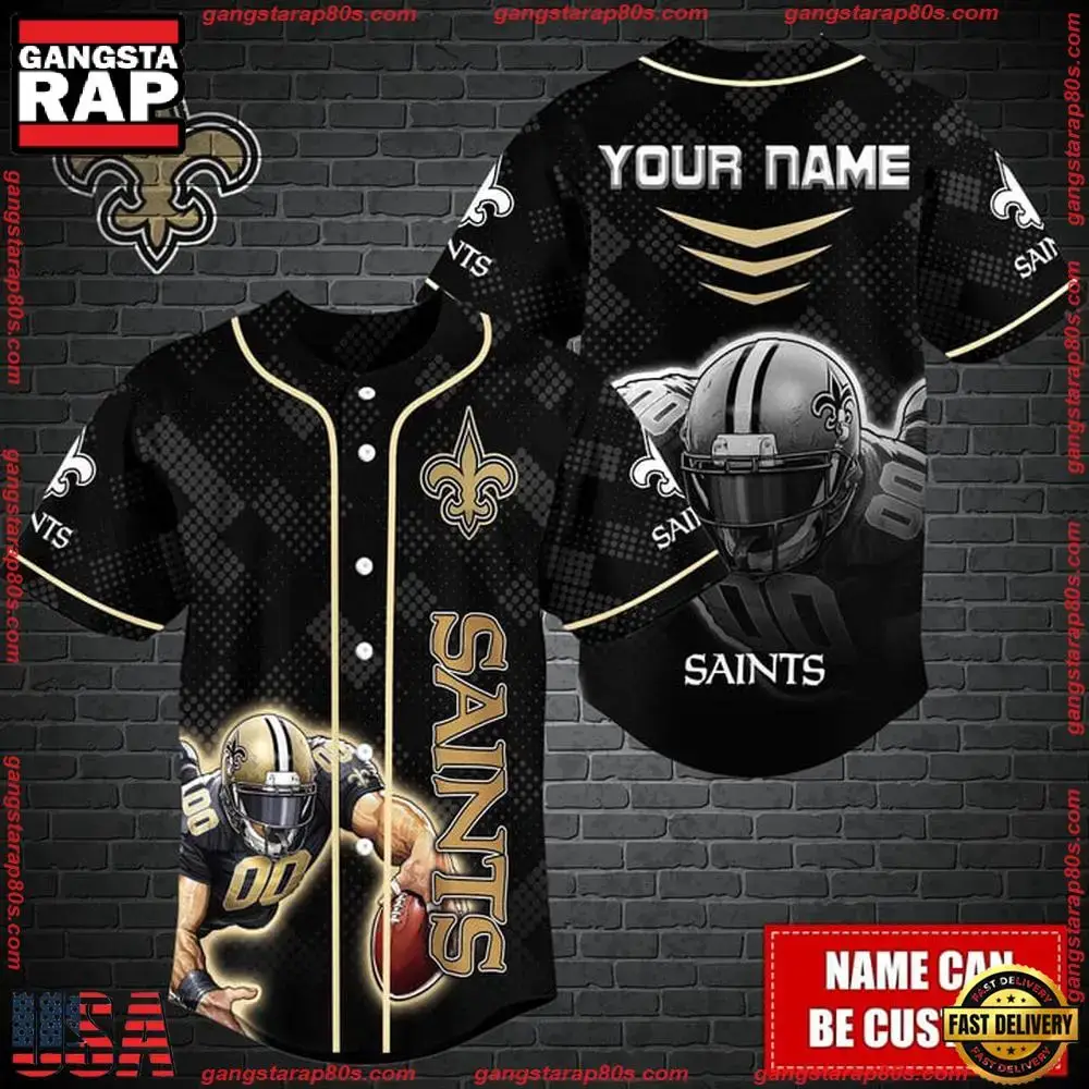 NFL Custom Name New Orleans Saints Mascot Baseball Jersey Image