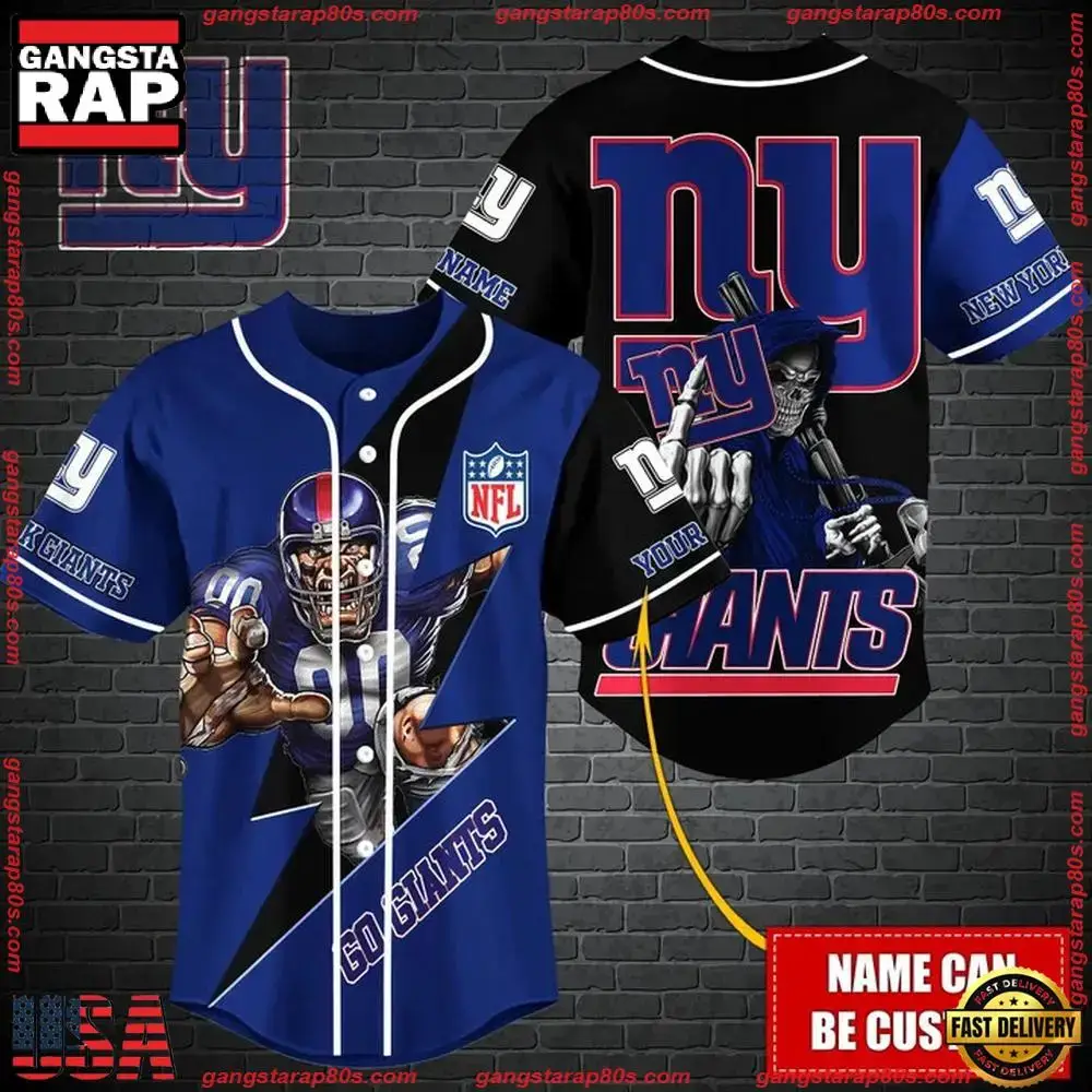 NFL Custom Name New York Giants Mascot And Skull New Design Baseball Jersey Image