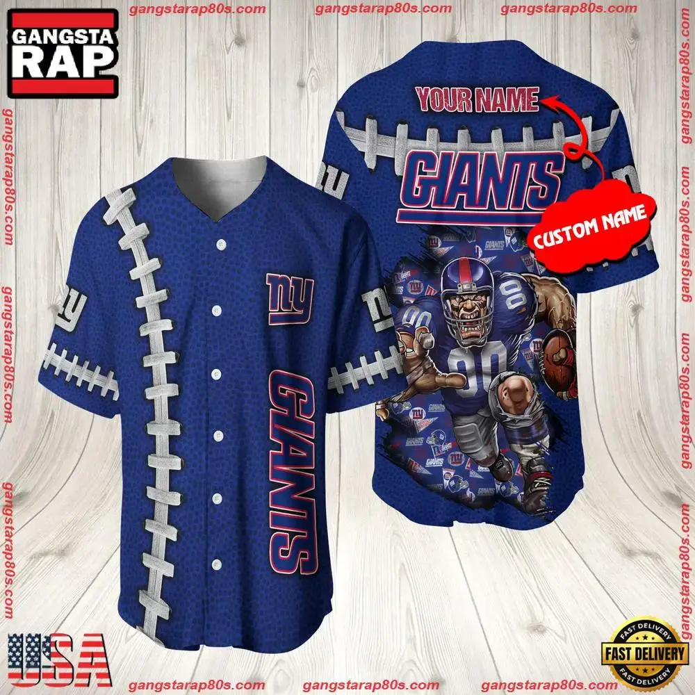 NFL Custom Name New York Giants Mascot Baseball Jersey Shirt Image