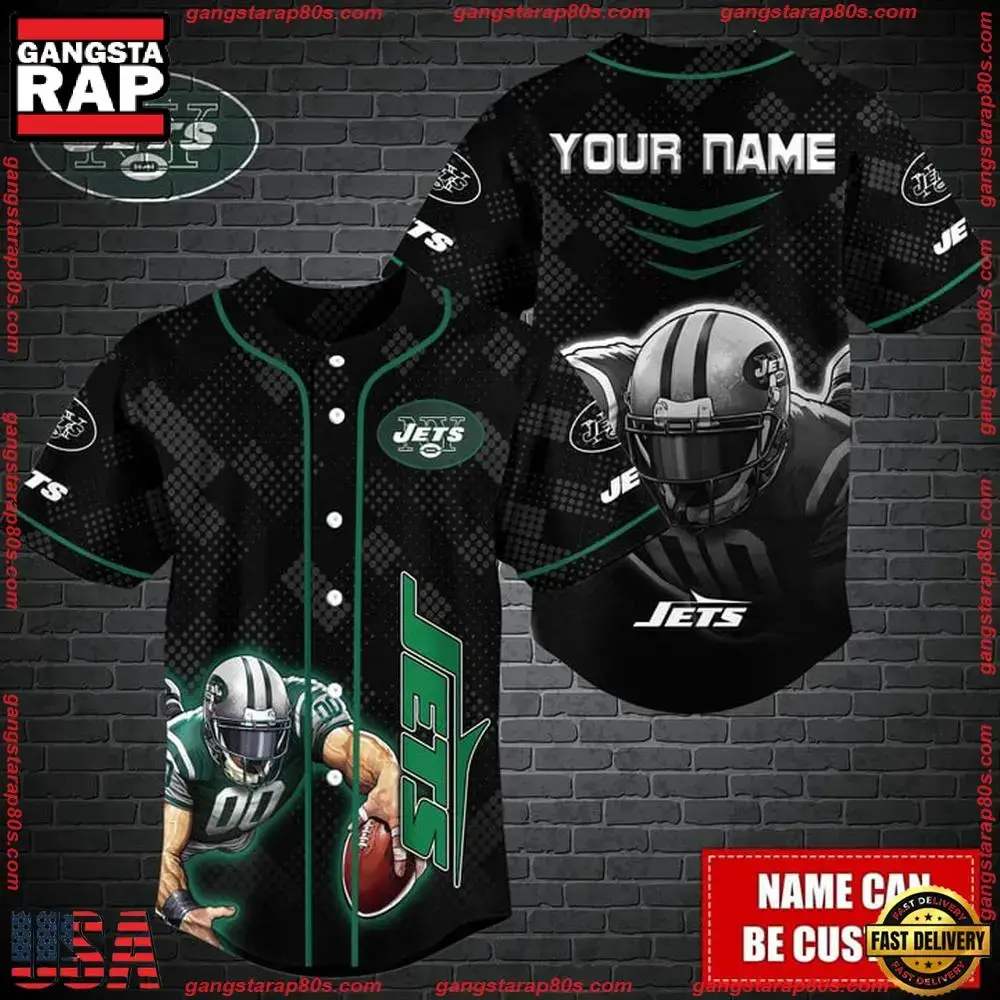 NFL Custom Name New York Jets Mascot Baseball Jersey Image