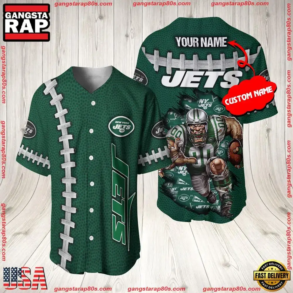 NFL Custom Name New York Jets Mascot Baseball Jersey Shirt Image