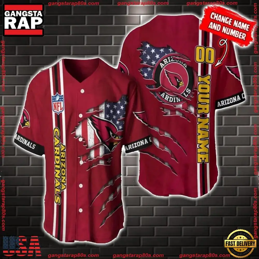 NFL Custom Name Number Arizona Cardinals America Flag New Design Baseball Jersey Shirt Gift For Fans Image
