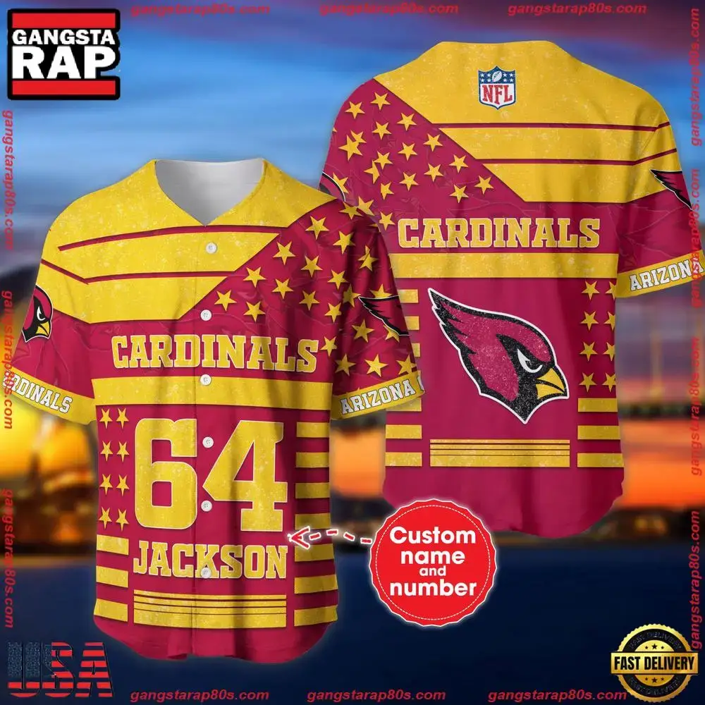 NFL Custom Name Number Arizona Cardinals American Flag New Design Baseball Jersey Shirt Image