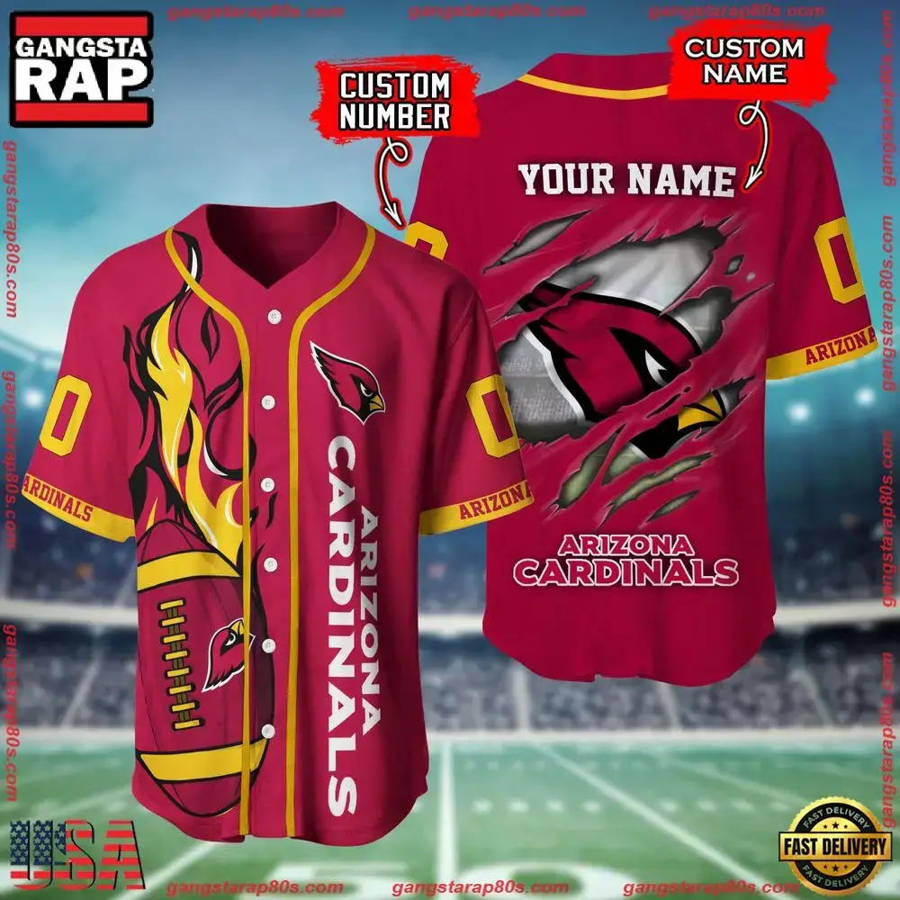 NFL Custom Name Number Arizona Cardinals Football Team Baseball Jersey Shirt Image