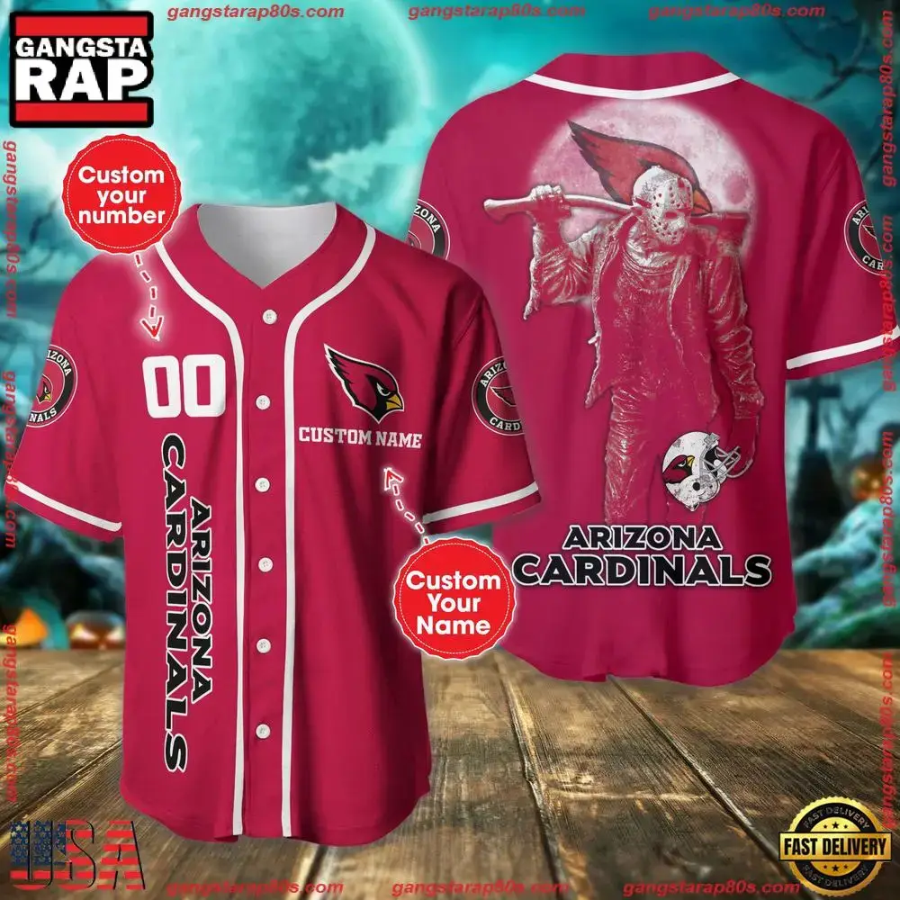 NFL Custom Name Number Arizona Cardinals Horror 3D New Design Baseball Jersey Shirt Image