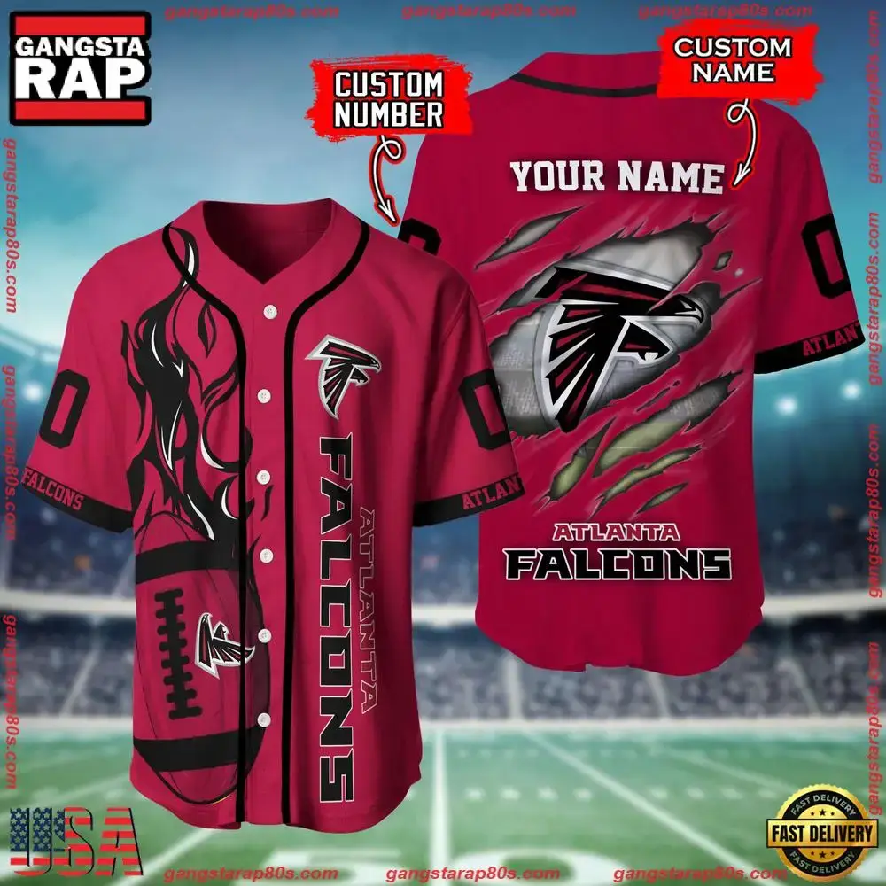 NFL Custom Name Number Atlanta Falcons Football Team Baseball Jersey Shirt Image