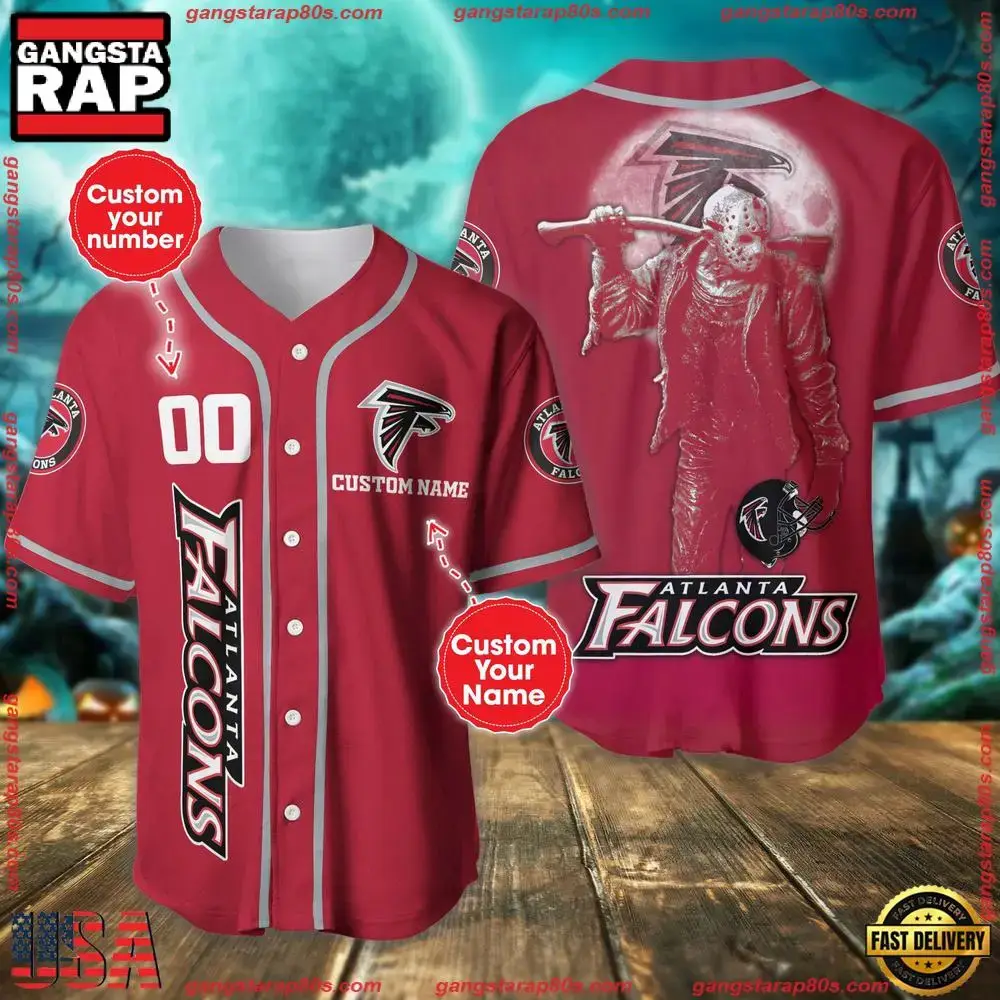 NFL Custom Name Number Atlanta Falcons Horror 3D New Design Baseball Jersey Shirt Image