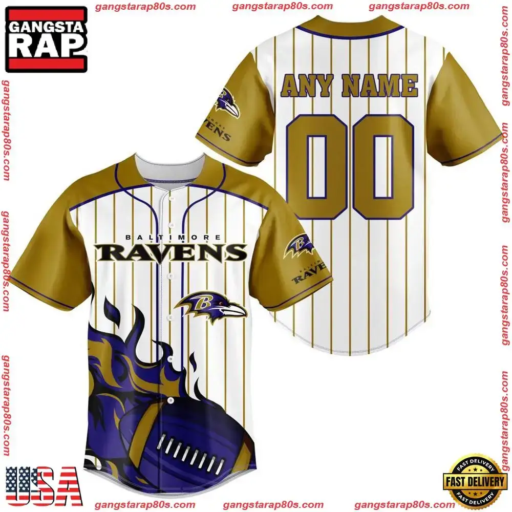 NFL Custom Name Number Baltimore Ravens Baseball Jersey Shirt Image