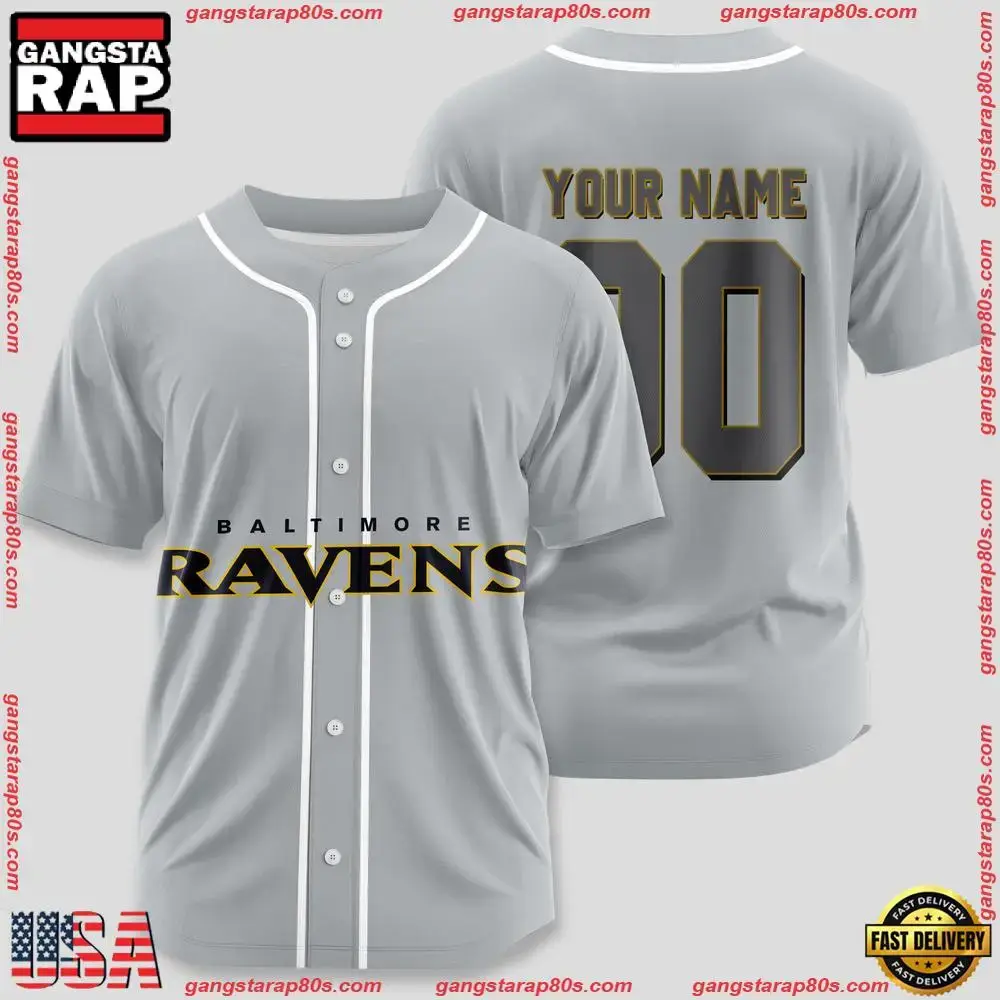 NFL Custom Name Number Baltimore Ravens Team Baseball Jersey Shirt Image