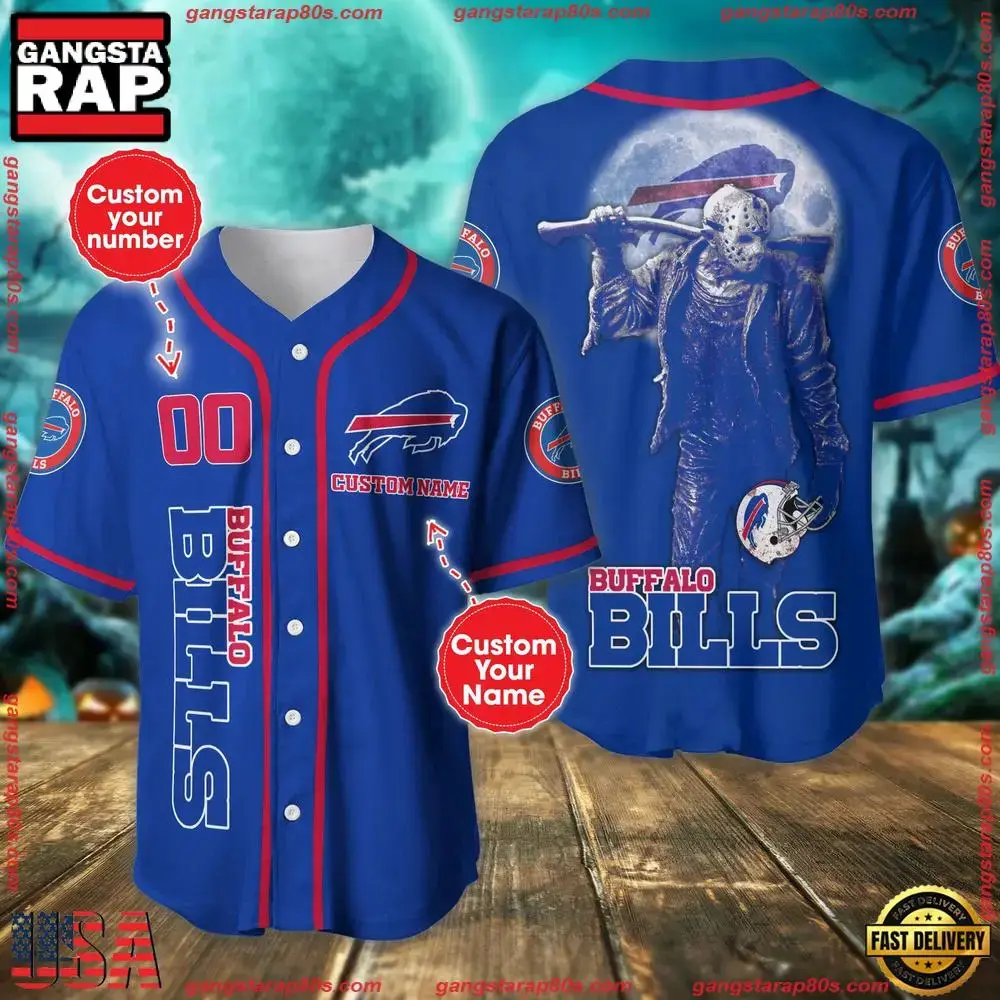NFL Custom Name Number Buffalo Bills Horror 3D New Design Baseball Jersey Shirt Image